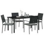 Schwarze 5-teilige vidaXL Garten Essgruppe aus Poly Rattan mit Tisch und vier Stühlen.