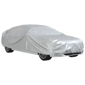 Silberne Autoabdeckung für Limousine Größe M als Frostschutz.
