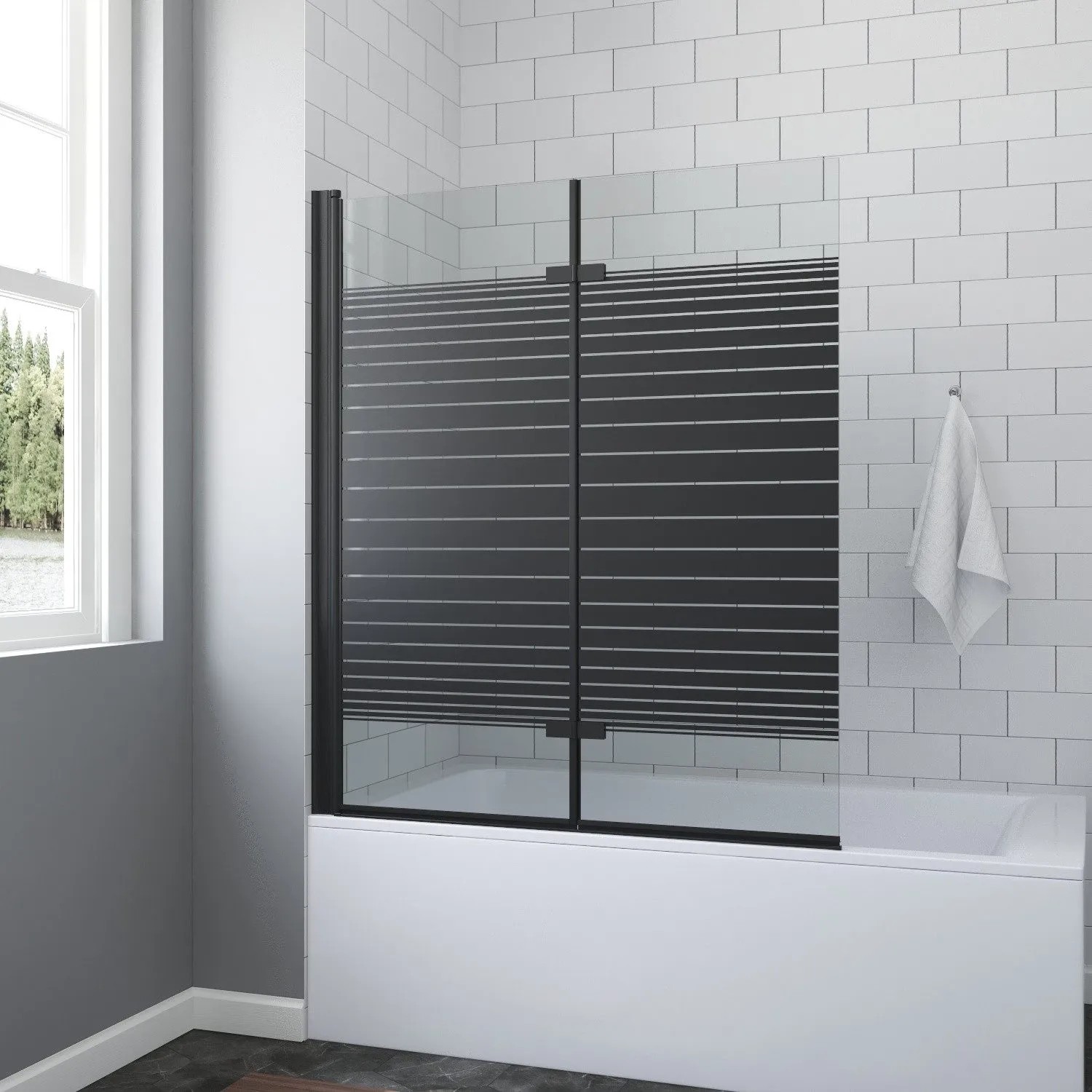 Aquabatos Badewannenaufsatz, 2-teilig, 120x140 cm, schwarz matt, mit NANO-Glas für Badewannen.