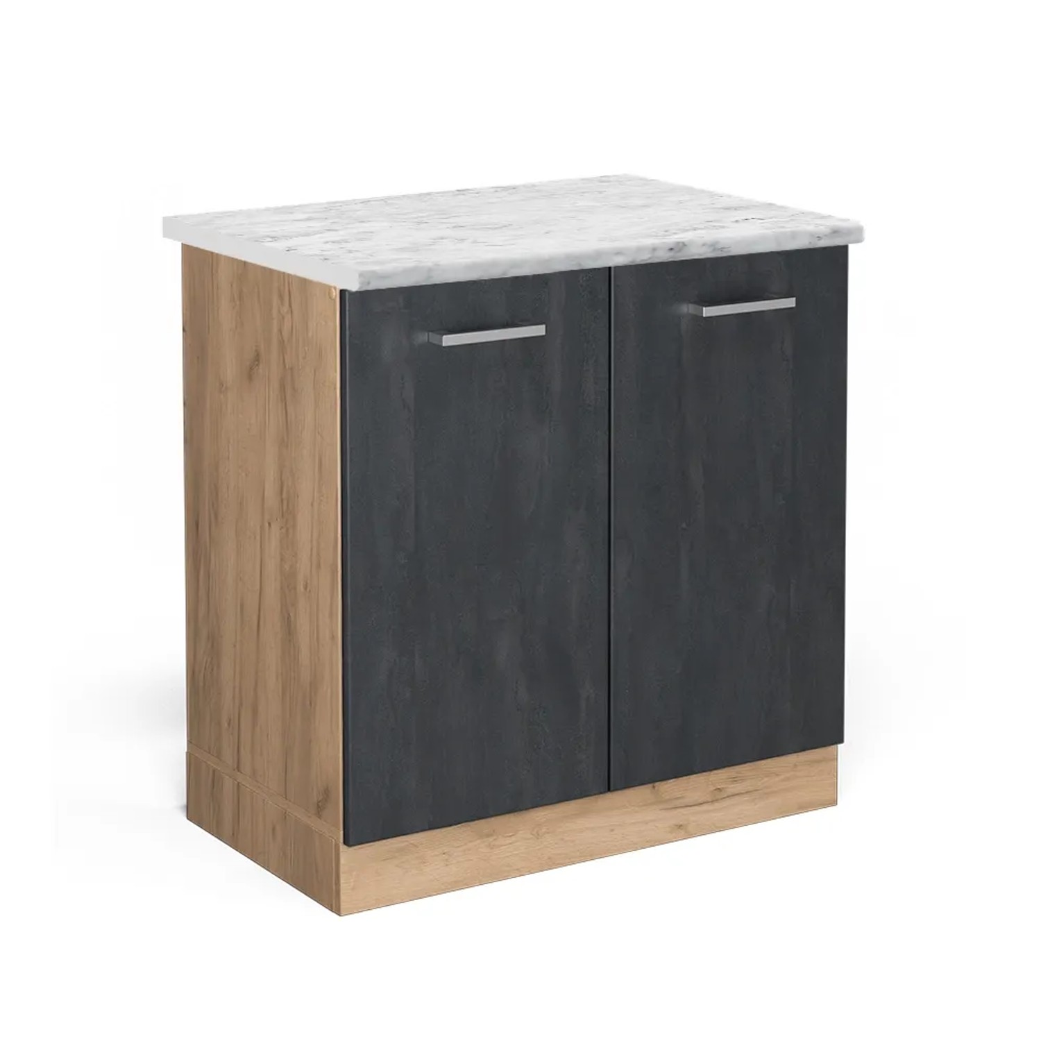 Vicco Spülenunterschrank R-Line Schwarz Beton/Goldkraft Eiche 80 cm AP Marmor