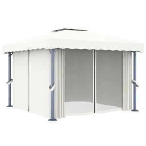 Cremeweißer vidaXL Pavillon 3x3 m mit Vorhängen und Aluminiumrahmen für Garten & Terrasse.
