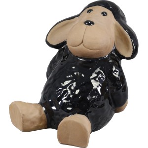 Sitzendes Deko-Schaf aus Keramik, 26 cm, schwarz, für Garten und Haus.