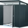 Duramax Metallgerätehaus Palladium 8x6 in Anthrazit mit geöffneten Türen.