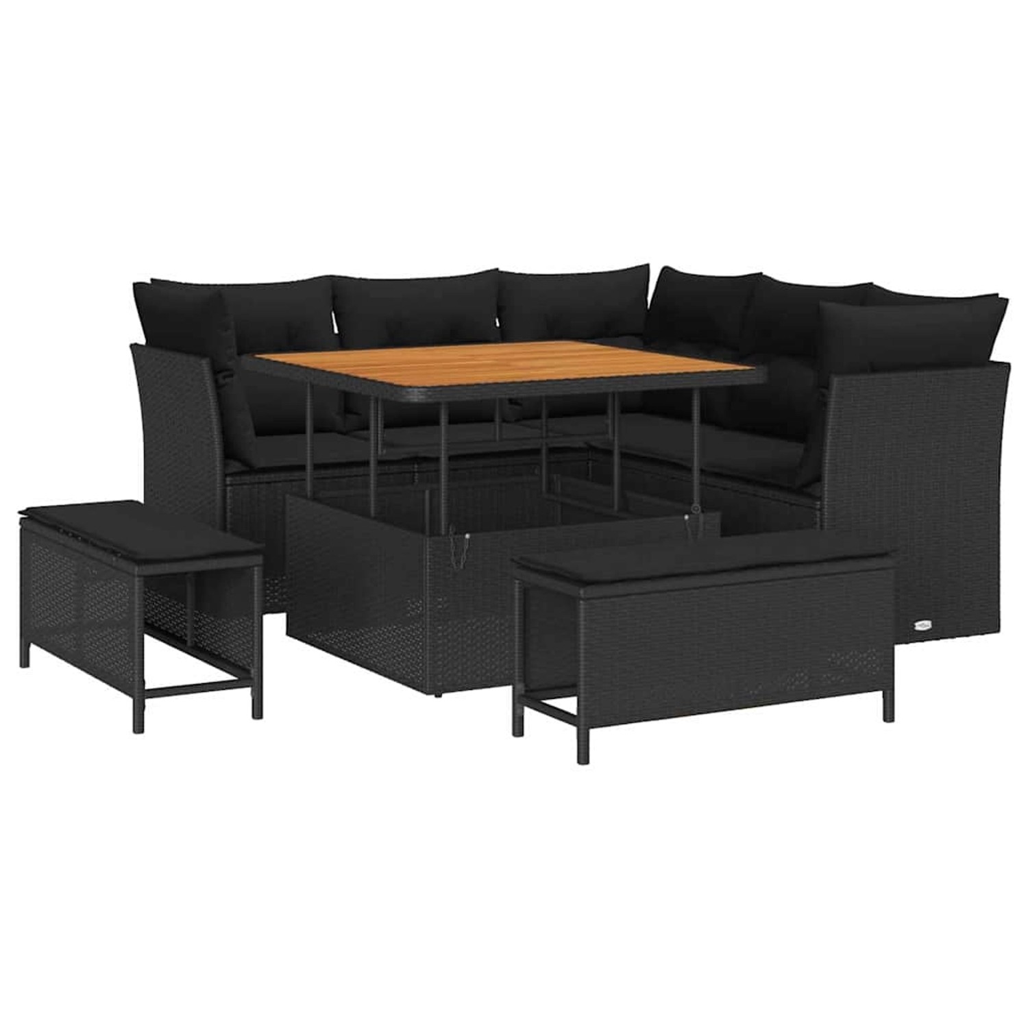 vidaXL 8-Teiliges Garten-Sofa-Set mit Kissen in Schwarz aus Poly Rattan und günstig online kaufen