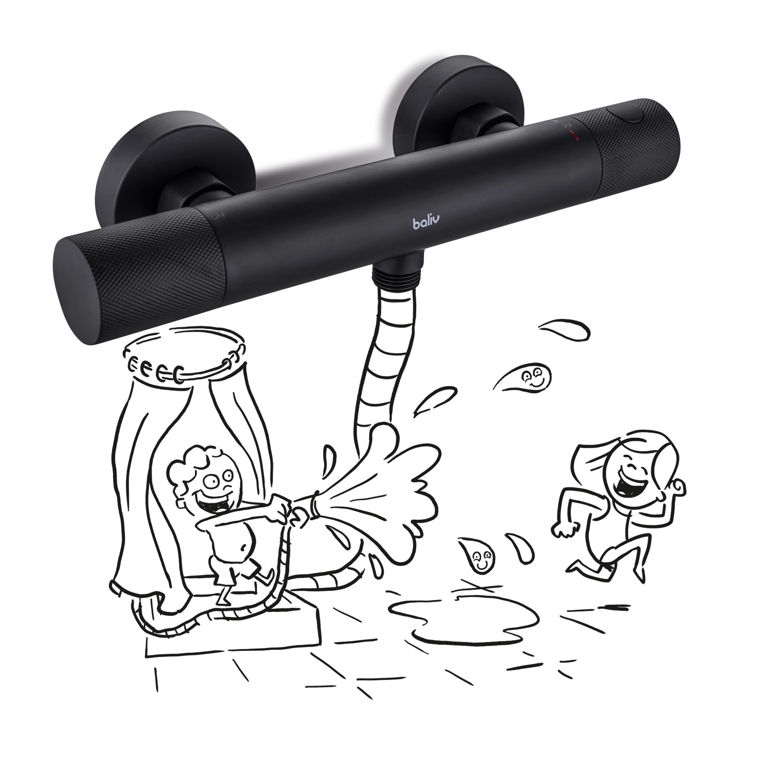 Schwarze baliv Thermostat-Duscharmatur DU-2060 mit Verbrühschutz und Cool Feel Technologie.