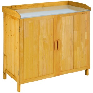 Tectake Pflanztisch Vita Aus Holz Mit Verzinkter Arbeitsplatte  98 x 48 x 95 cm Braun