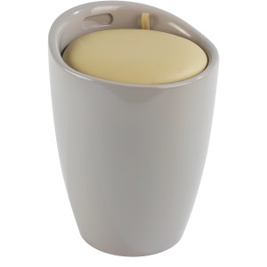 Wenko Badhocker Candy Taupe mit gepolsterter Sitzfläche und integriertem Wäschesack.