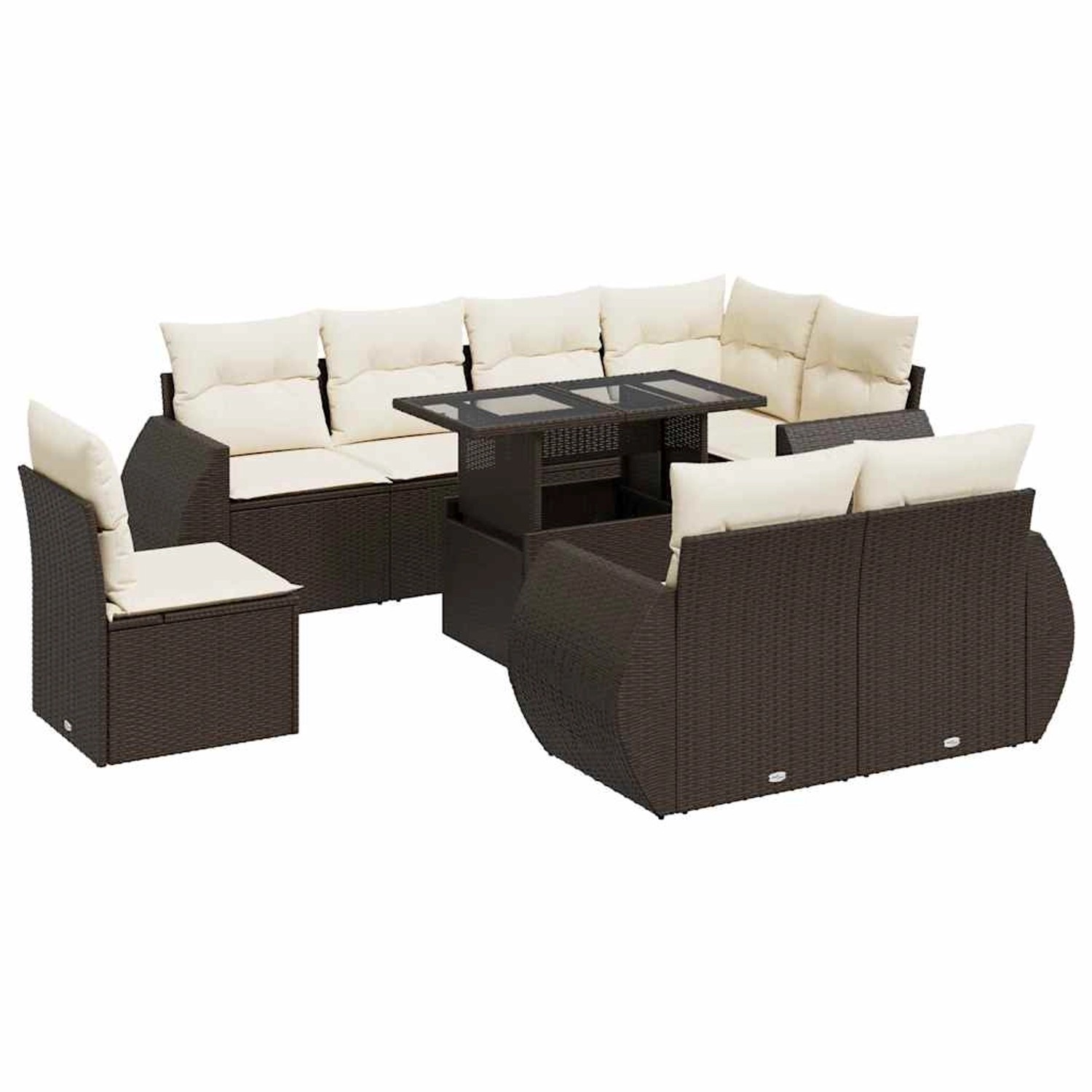 vidaXL 9-Tlg Garten-Sofagarnitur mit Kissen Braun Poly Rattan 3326664 günstig online kaufen