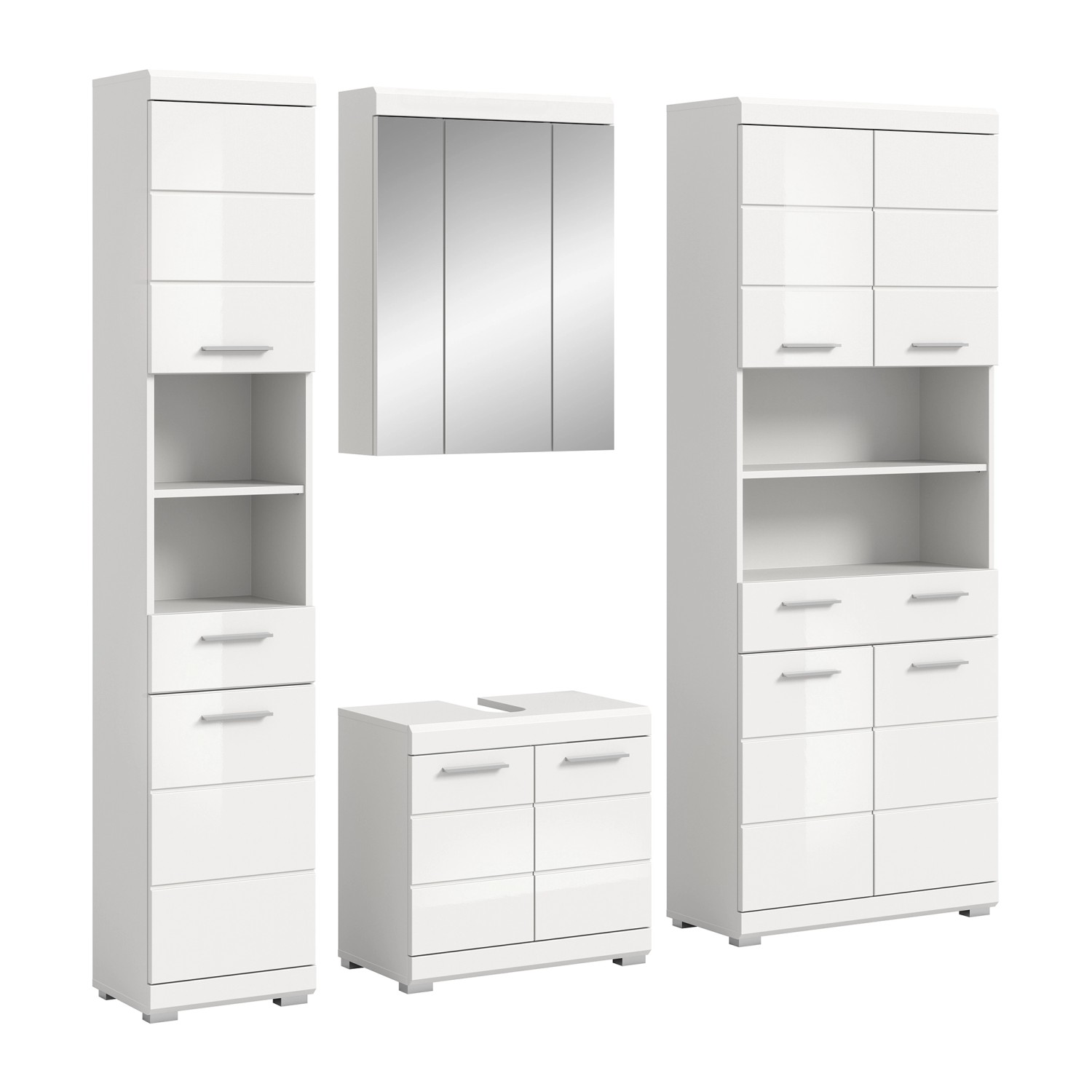 Badkombination 4-teilig 186 cm x 191 cm x 34 cm Front Weiß Hochglanz FSC®