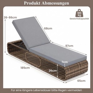 Costway Sonnenliege Gartenliege mit Verstellbarer Rückenlehne Grau