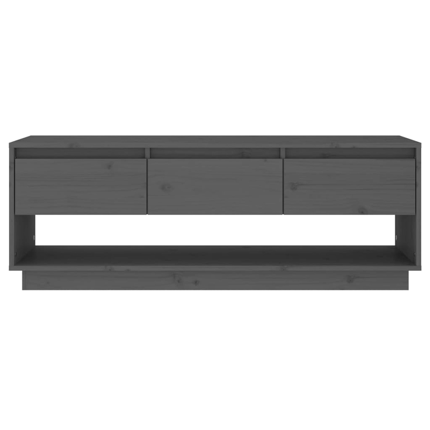 Grauer VidaXL TV-Schrank aus Kiefernholz mit 3 Schubladen und Ablagefläche. Wohnwand.