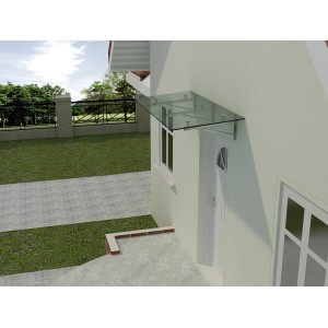 Glasvordach Elbrus Klarglas VS-Glas 200x120 cm, Edelstahlhalterung, sicherer Eingangsbereich.