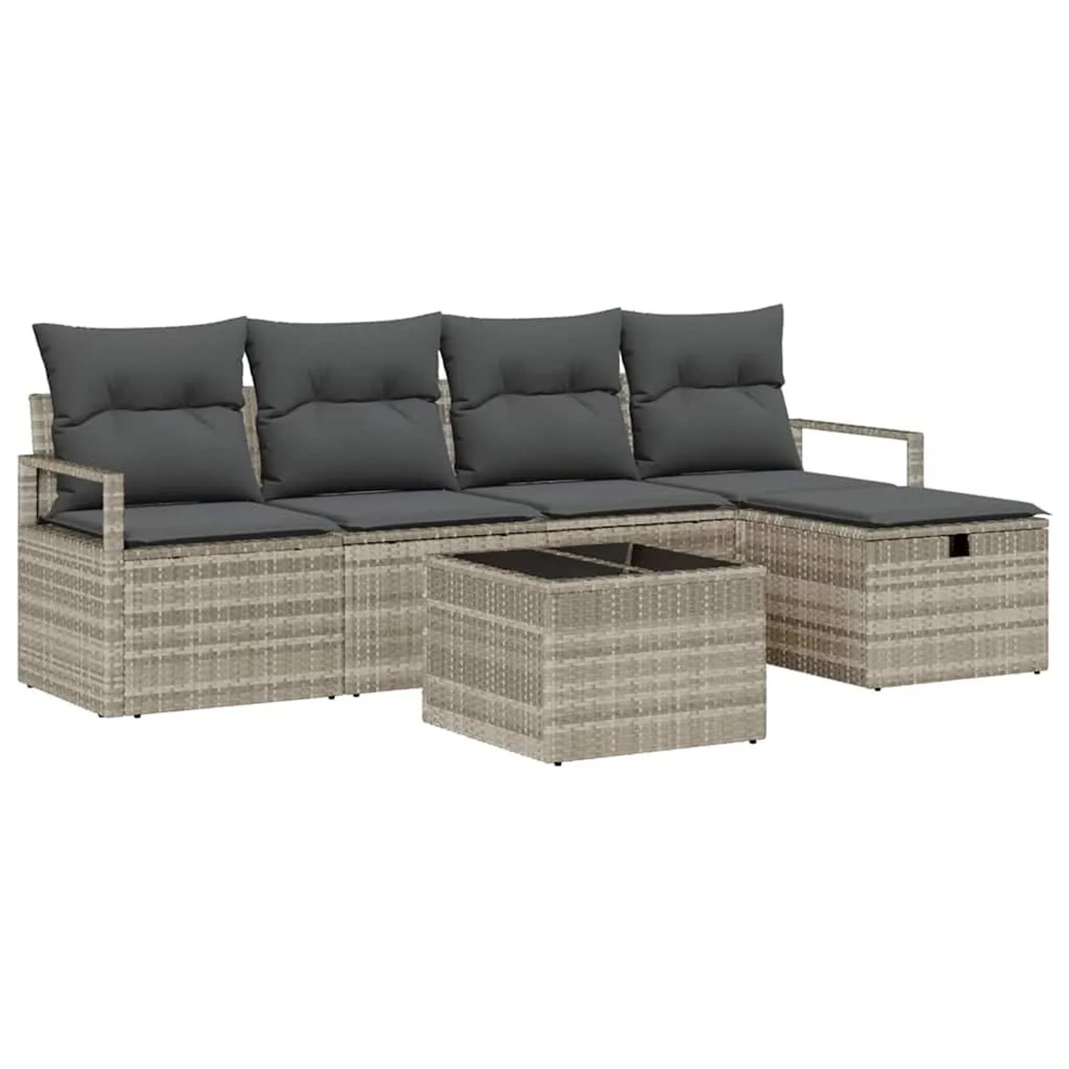 vidaXL Sofa Set mit Kissen mit Speicher 6-Tlg Hellgrau Poly-Rattan 3359171 günstig online kaufen