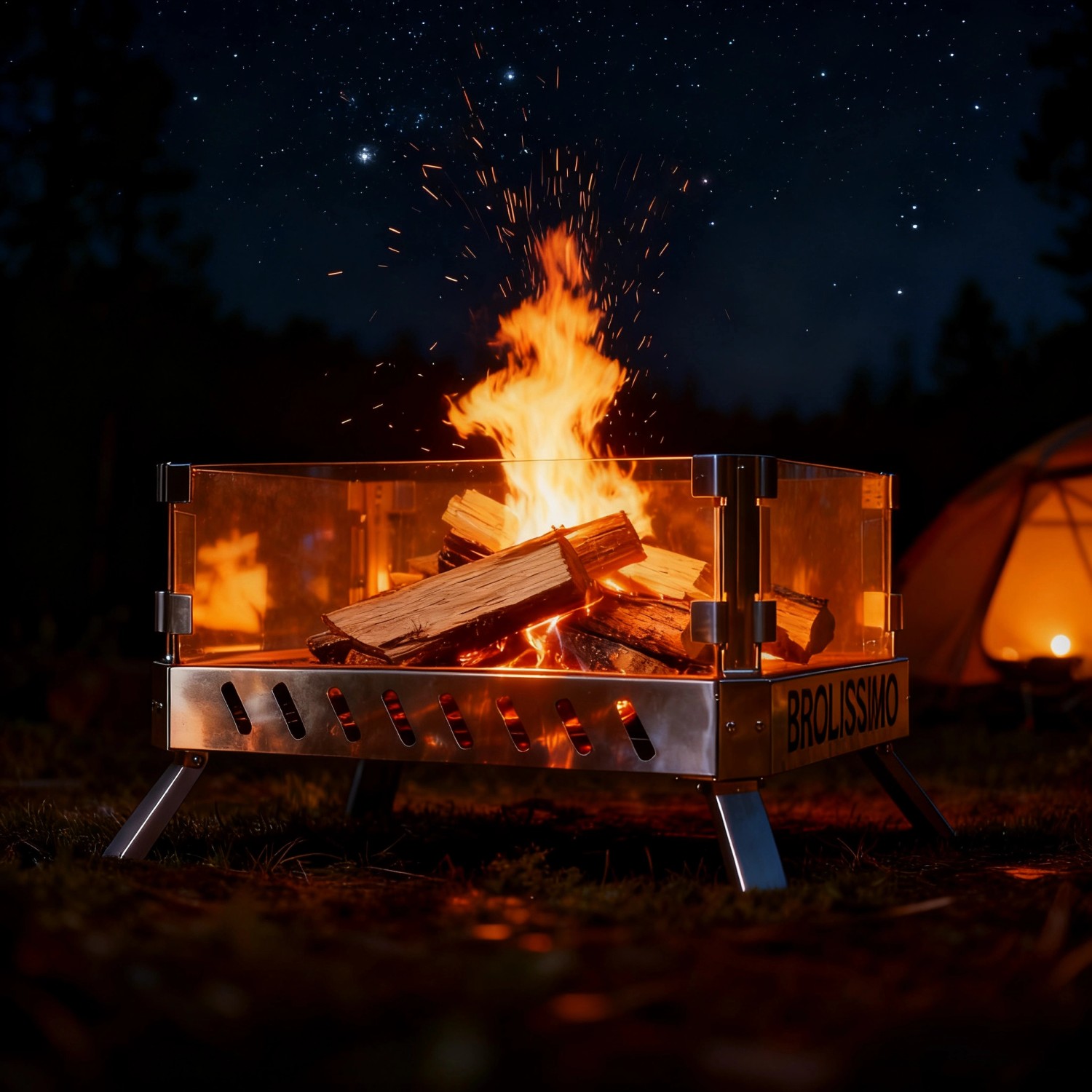 CCLIFE Feuerschale mit Glaskeramik Klappbar Tragbar Feuerschale für Garten Outdoor Camping Feuerkorb mit Grillrost Feuerstelle Edelstahl_3