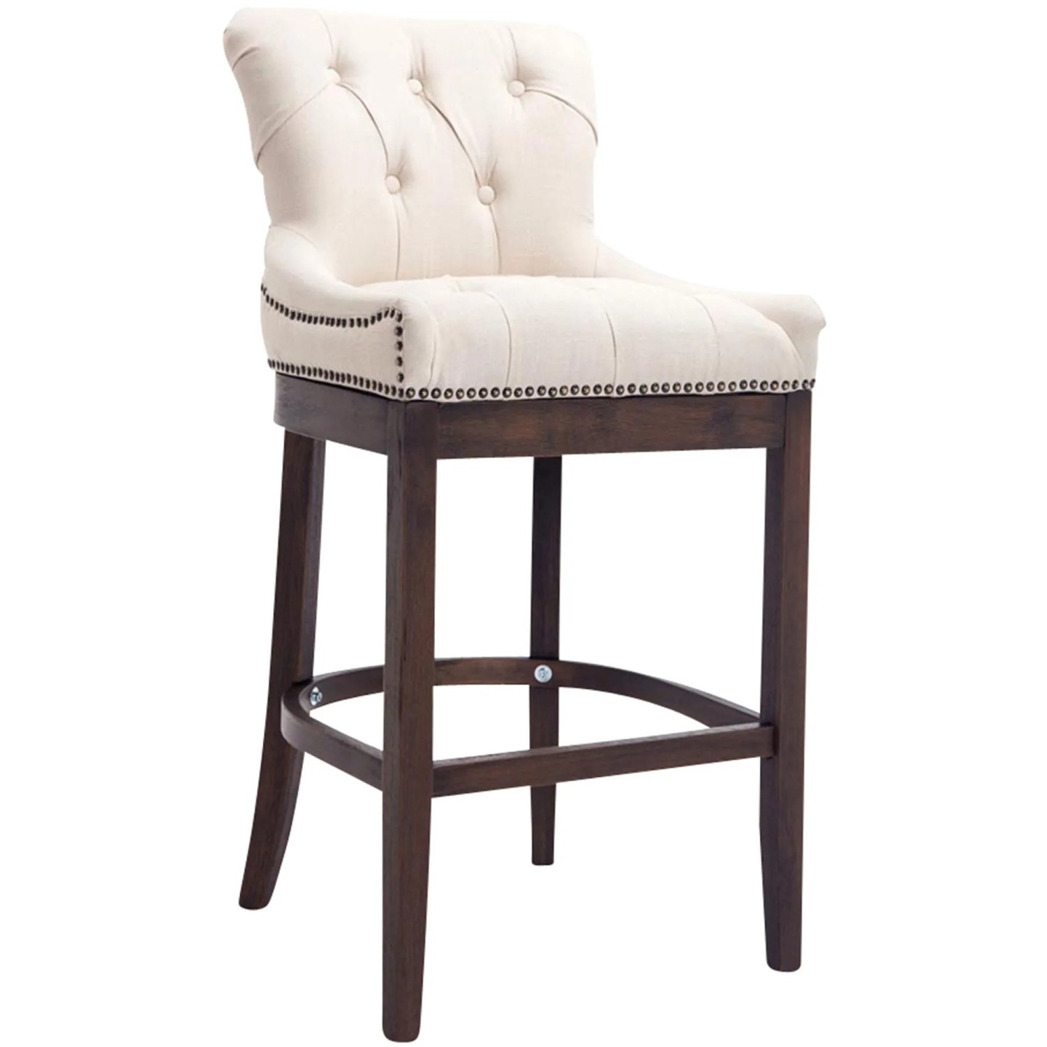 DELUKE Barhocker KAGAD Stoff Creme 55x57x109cm Dunkelbraun Barstuhl Mit Lehne Tresenhocker Tresenstuhl