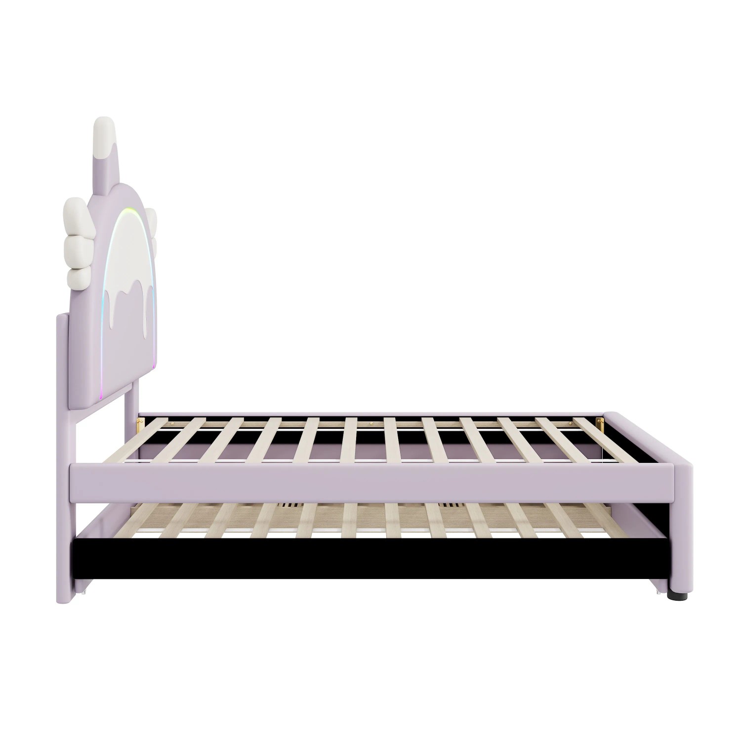 KOMHTOM Kinderbett Mit Cartoon-Motiv  90 x 200 Cm  Einhornfürm  Mit Ausziehbett  Pu-Material  Lila