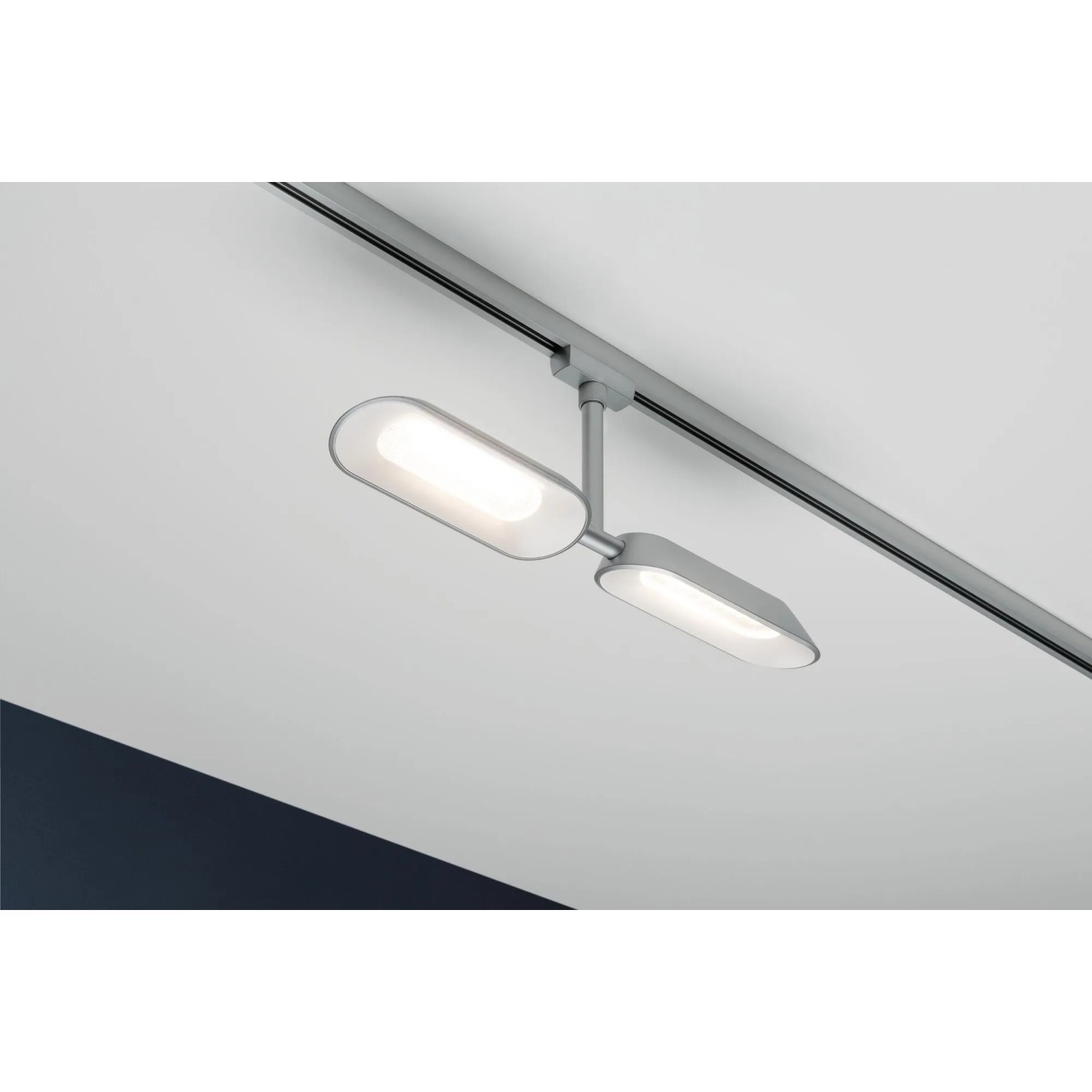Paulmann URail LED Spot Dipper, 2x8W, Chrom matt/Weiß, dimmbar, montiert an Schienensystem.