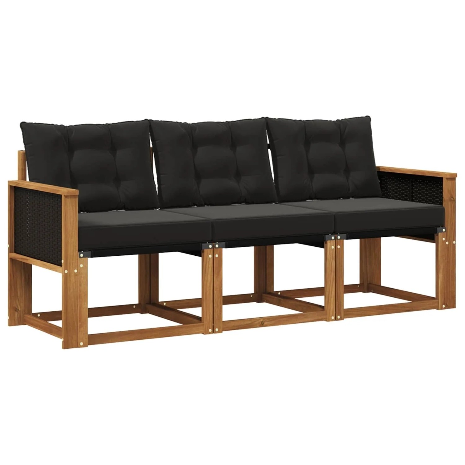 vidaXL Outdoor-Sofagarnitur mit Kissen 3 Stk Natur und Schwarz 3381736