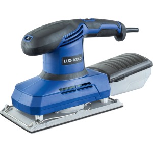 LUX Schwingschleifer SWS-350 in Blau/Schwarz mit Staubfangbox und Schleiffläche.