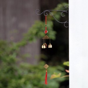 Relaxdays Windspiel Feng Shui Eisen Kunststoff Gold Rot Schwarz 2er Set 49 cm x 6,5 cm x 6,5 cm 40 g