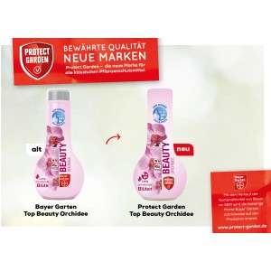 Protect Garden Top Beauty Orchideen-Dünger, 175 ml Flasche, Vergleich alt/neu.