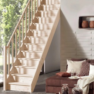 Treppen Intercon Holztreppe Casablanca Raumspartreppe Fichte Massiv Naturbelassen Gerade Mit 80 cm Treppenbreite Einseitiges Geländer Mit Setzstufen