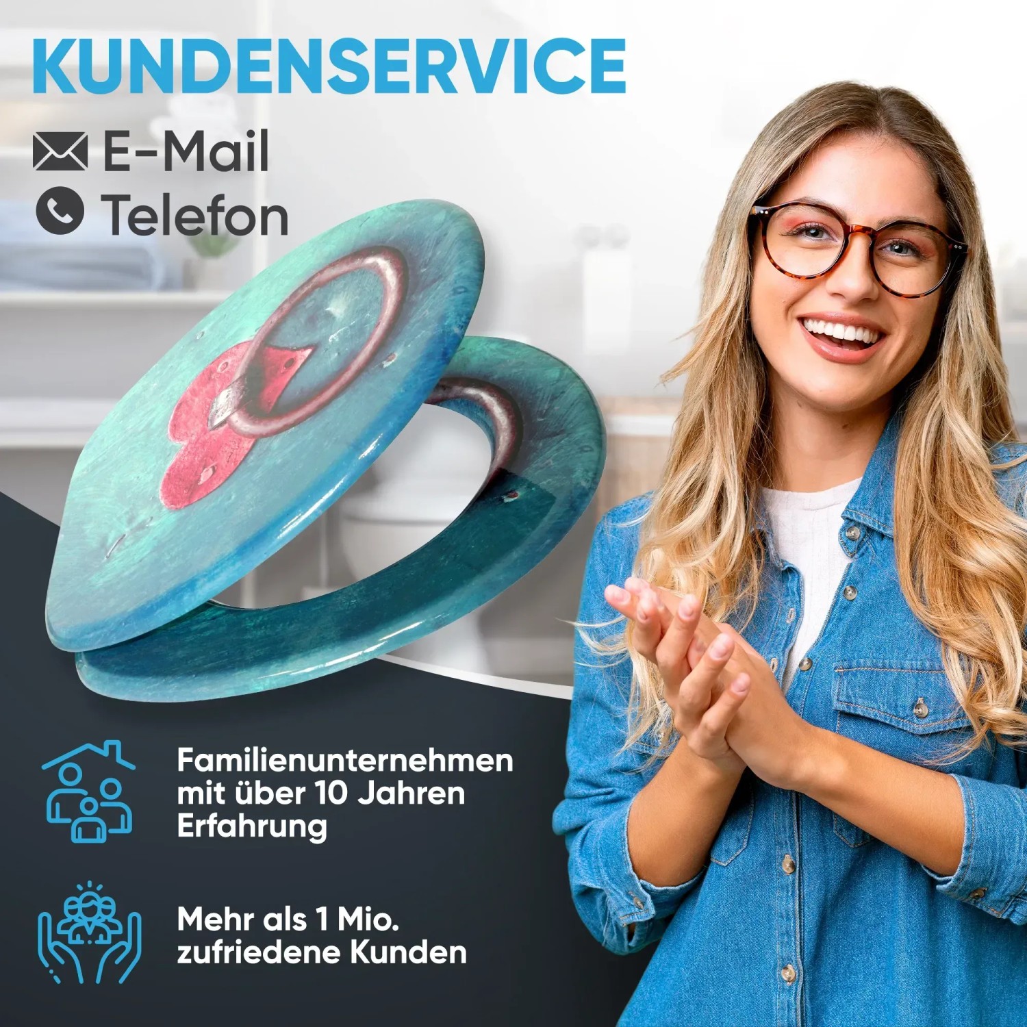 Sanilo WC-Sitz Knocker mit Absenkautomatik, Holz, blaugrün mit Muster.