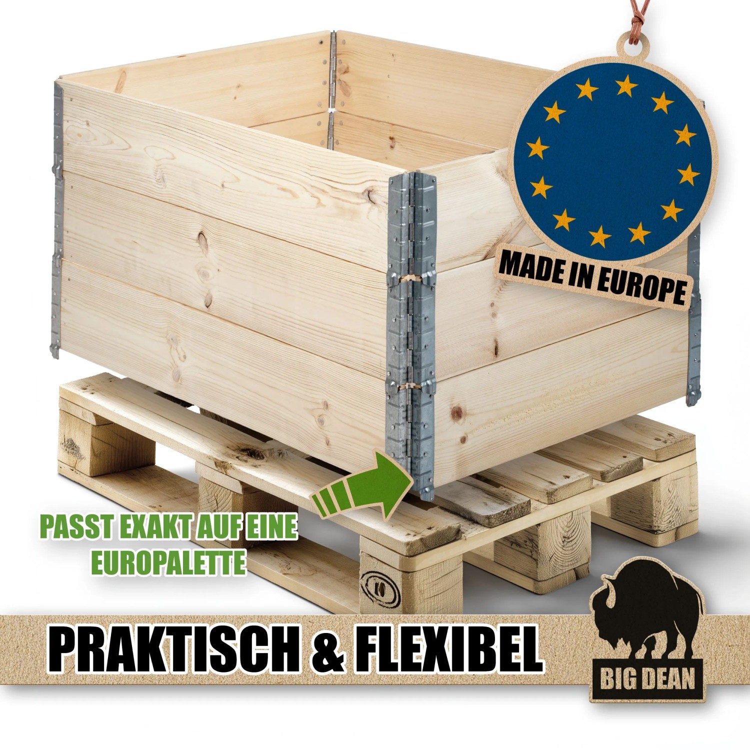 BigDean Hochbeet 3er Set aus Holz, 120x80cm, auf Europalette. Ideal für Garten und Balkon.