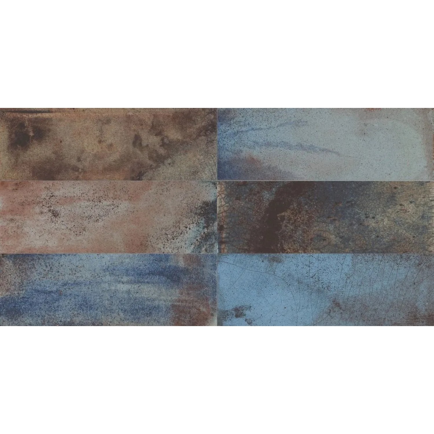 Matte Keramik Wandfliesen 20x40 cm in Terracotta-Blau Farbmischung mit lebendiger V4 Farbvariation für Innenräume.