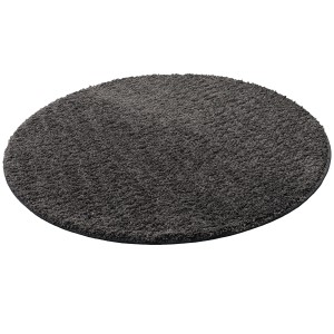 Runder, anthrazitfarbener Snapstyle Hochflor Teppich Milano, 160x160cm. Langfloriger Luxus für Wohnräume.