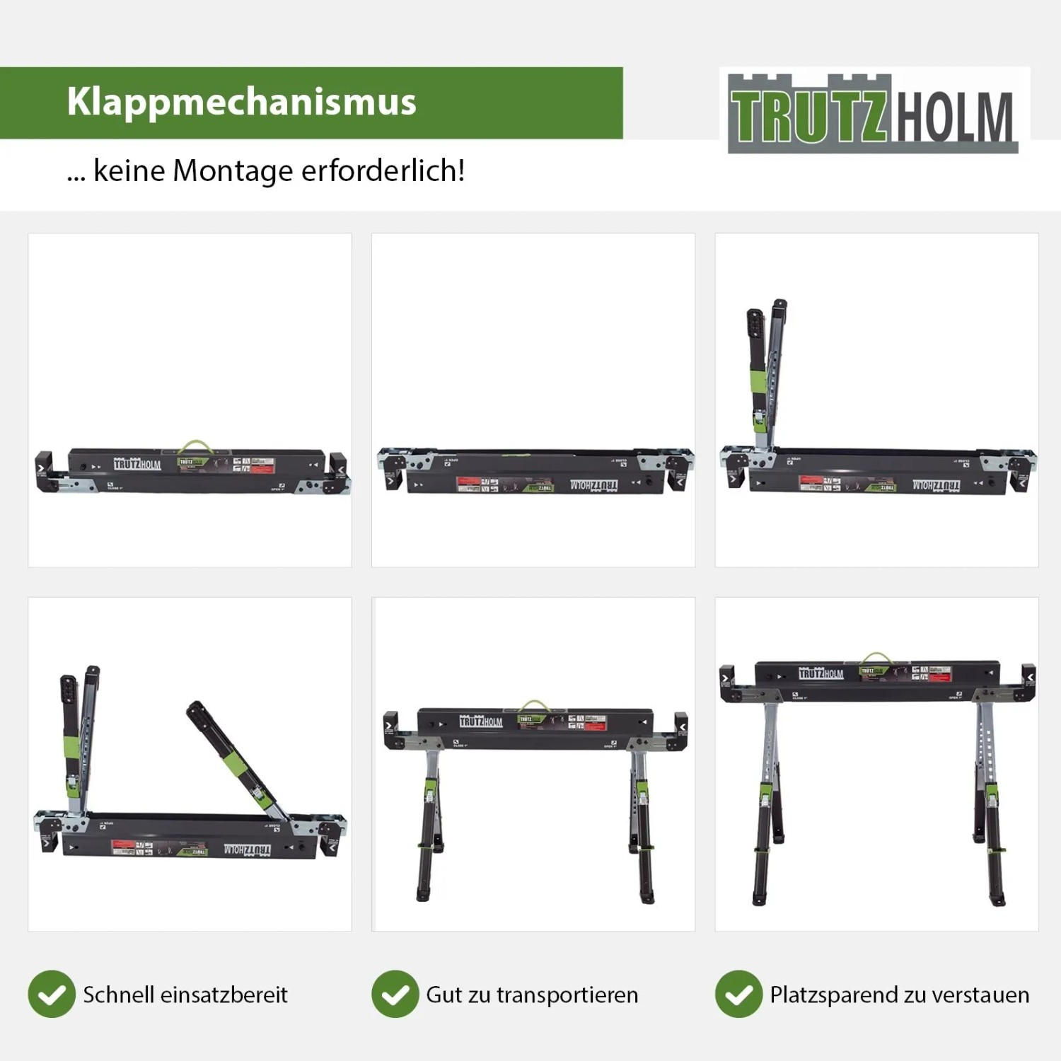 TRUTZHOLM Sägebock Deluxe, 9-fach höhenverstellbar, Stahl, klappbar, 2er-Set, verschiedene Aufbaustufen.