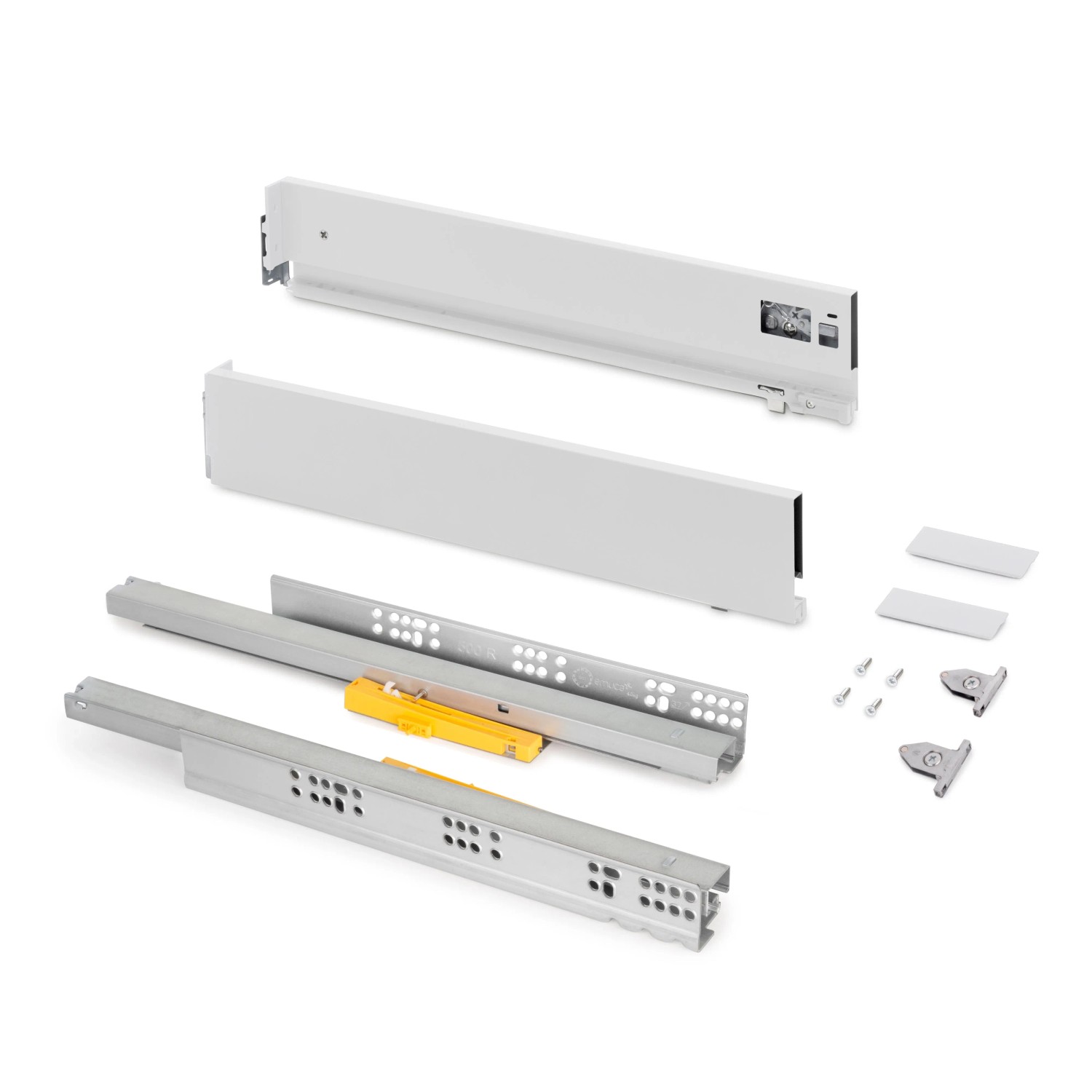 Emuca Aussenschublade Vertex mit Push Synchro und 3D-Regelung 93 mm Hoch 40 kg Tiefe 350 mm Stahl Weiß Lackiert