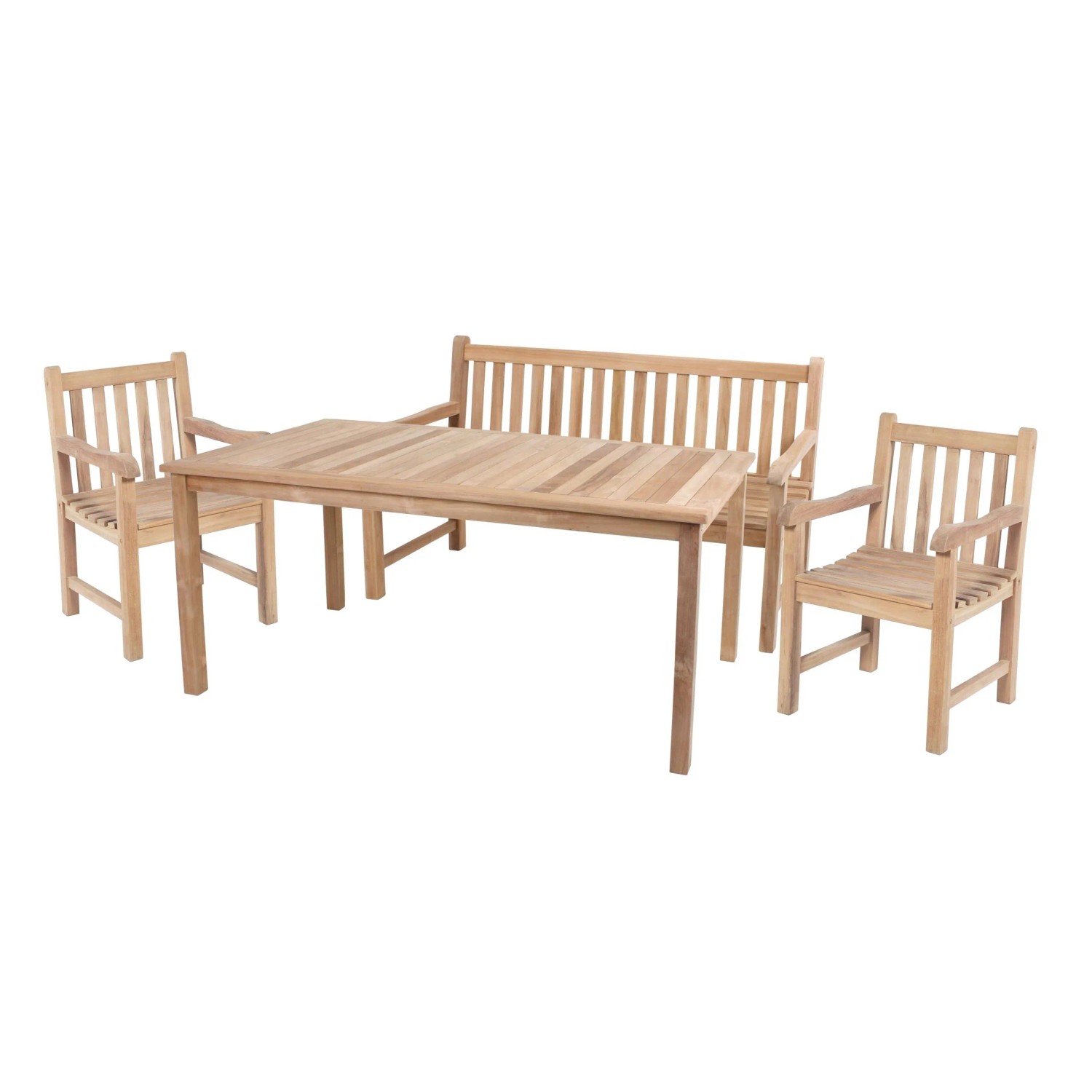 DELUKE Garten-Sitzgruppe MAJA 4-tlg. Teak Teakbraun Gartenmöbel-Set Gartengarnitur Garten-Essgruppe Bank-stühle Esstisch