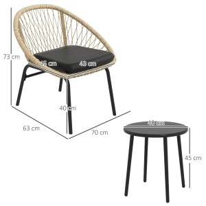 Outsunny Gartenmöbel Set: Rattan-Sessel gelb mit Tisch, Stahlgestell, Sitzkissen. Ideal für Terrasse und Garten.