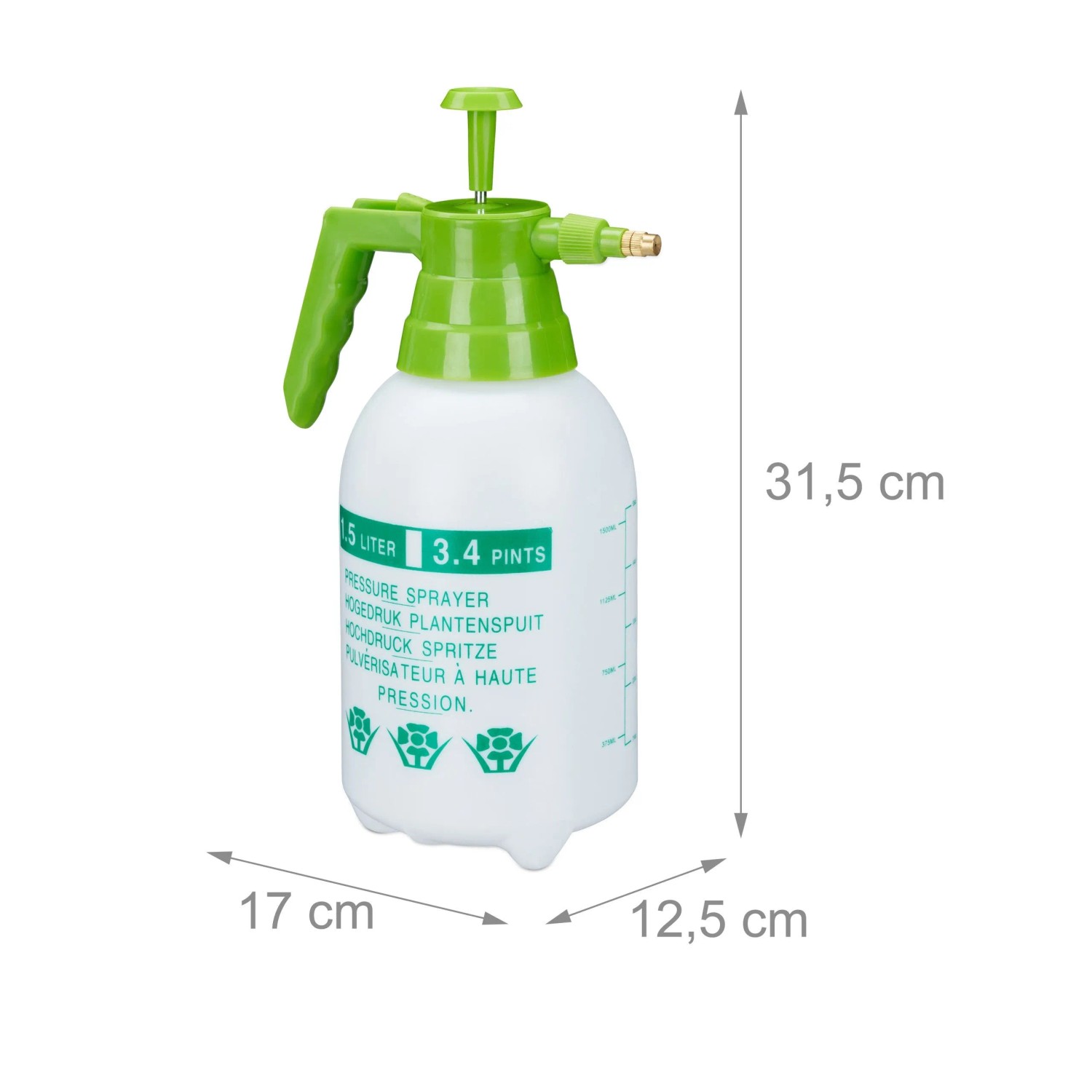 Relaxdays Drucksprüher PE Messing 1,5 l 31,5 cm x 17 cm x 12,5 cm 270 g_4