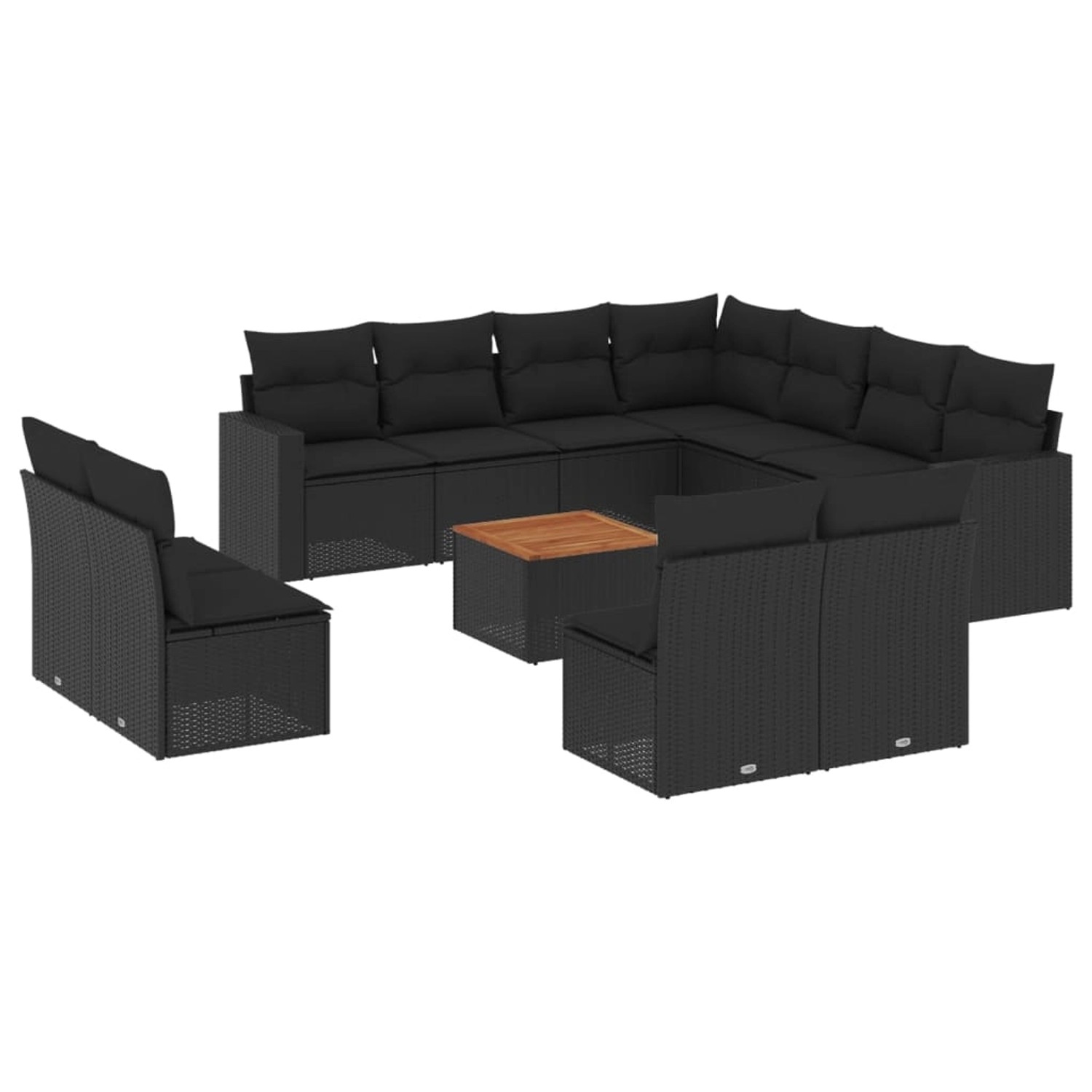 vidaXL 12-tlg Garten-Sofagarnitur mit Kissen Schwarz Poly Rattan Modell 56 günstig online kaufen