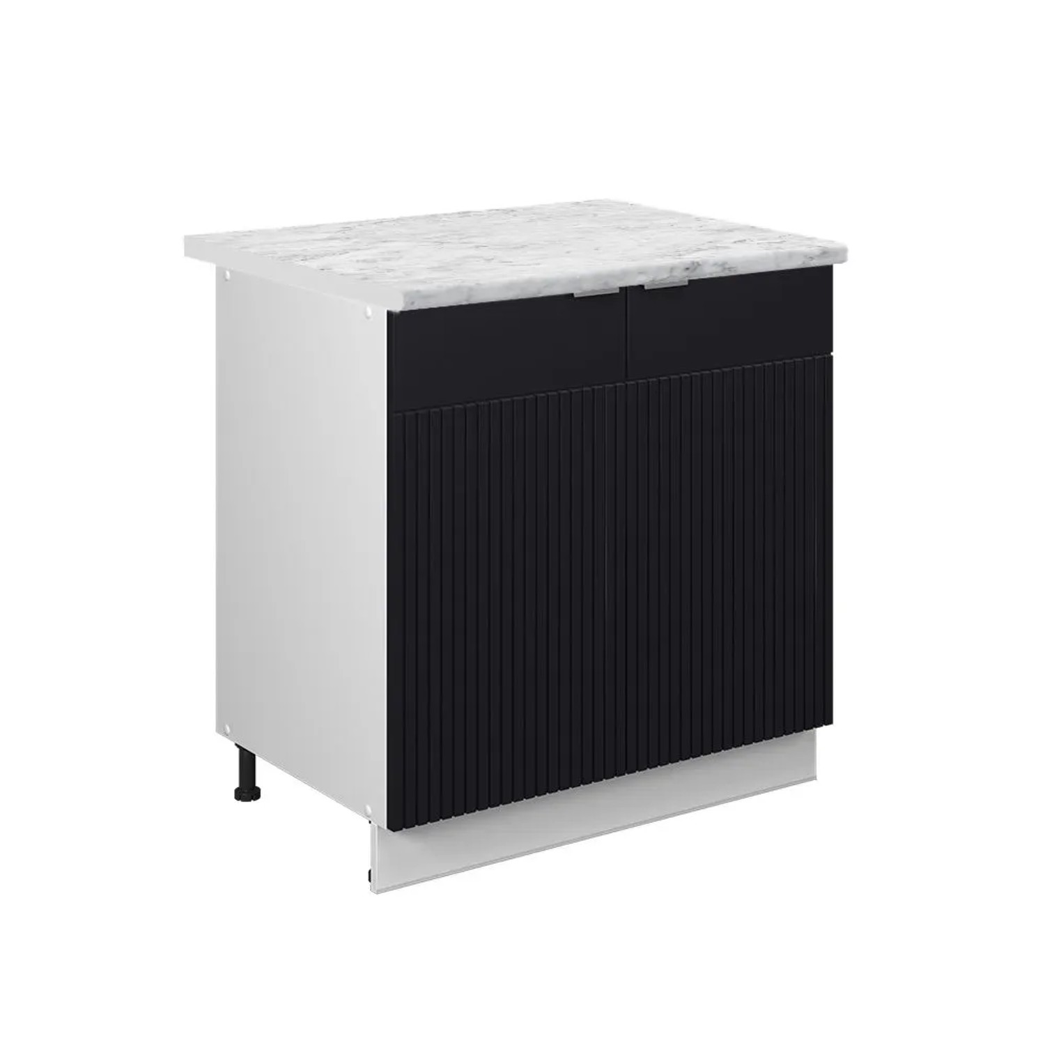 Vicco Küchenunterschrank Fame-Line Schwarz gestreift/Weiß 80 x 82 Arbeitsplatte Marmor