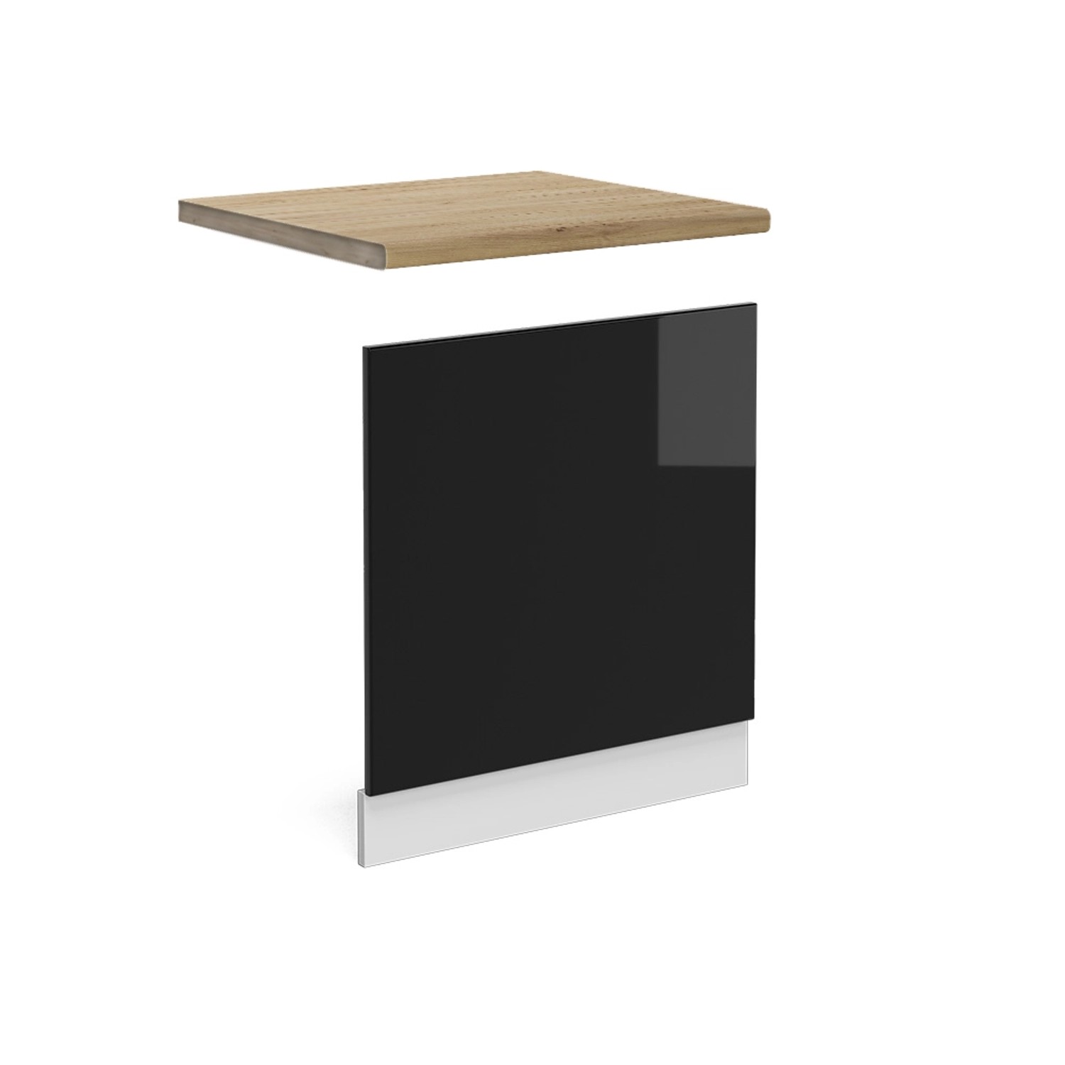 Vicco Frontblende R-Line Geschirrspüler Fronttür Schwarz Hochglanz/Weiß 60 cm AP Eiche