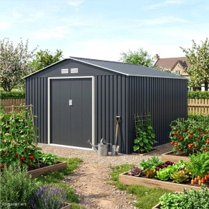 Hattoro S350 Metall Gerätehaus 341x309x201cm BxTxH Mit Bodenrahmen Satteldach Dunkelgrau
