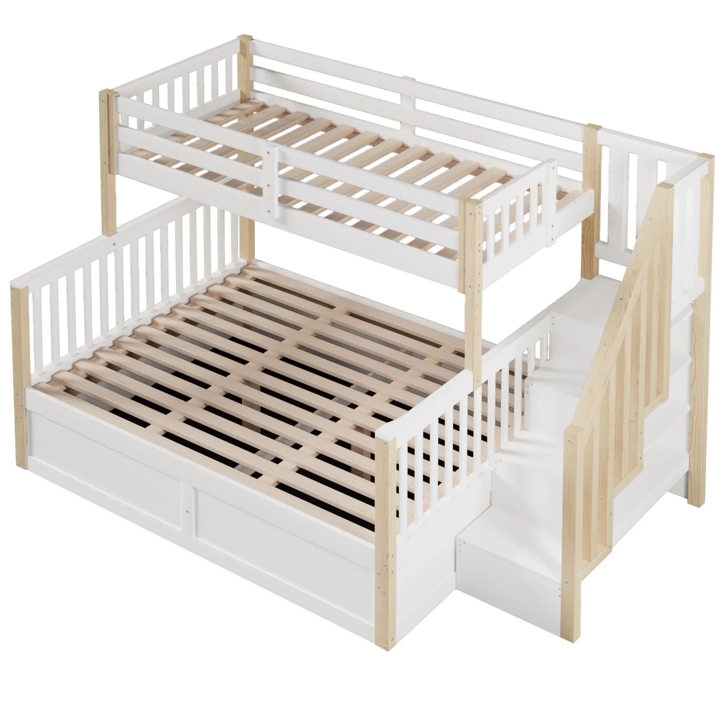 okwish Etagenbett 140x200cm mit Hydraulik und Stauraumleiter Natur ohne Matratze