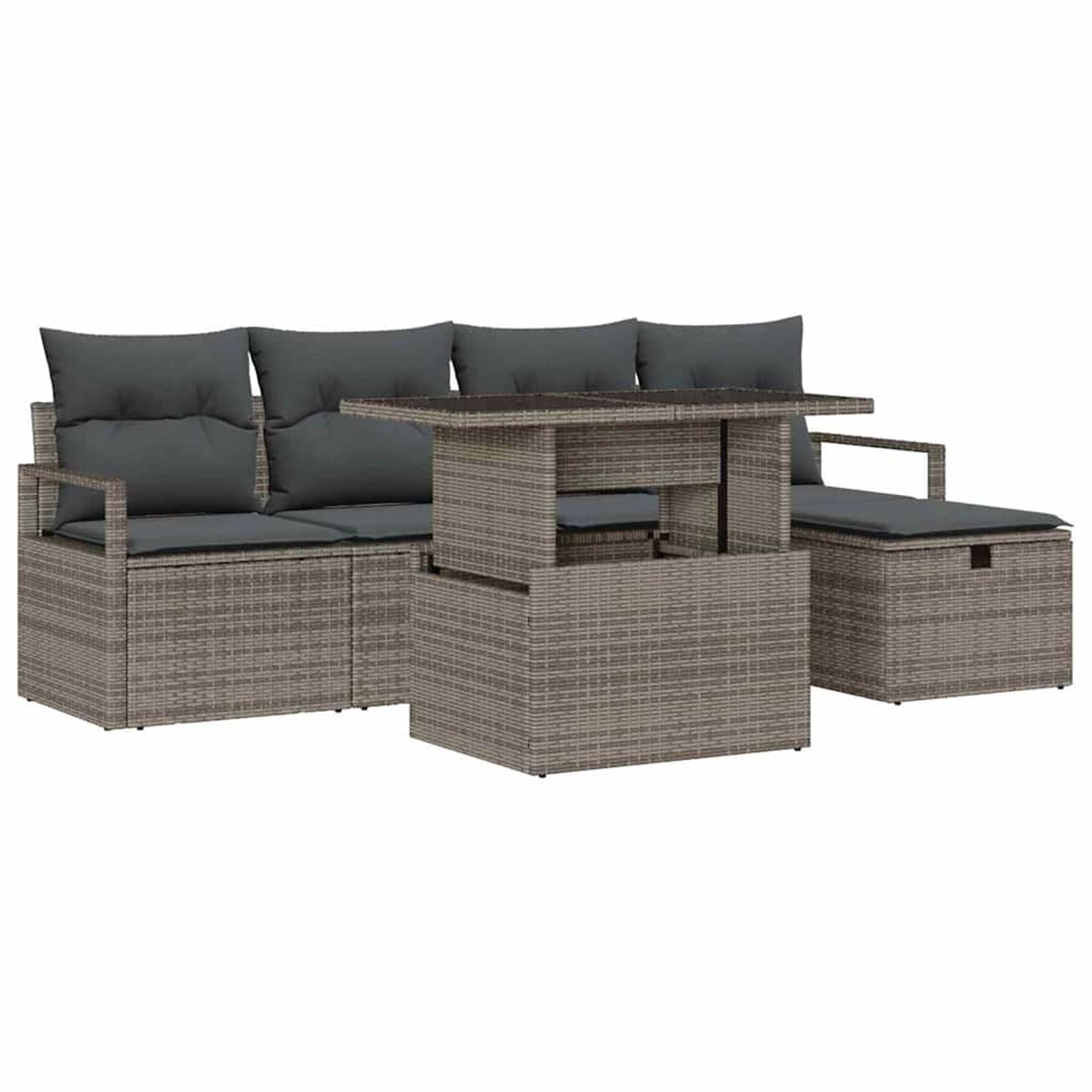 vidaXL Garten-Sofa-Set mit Kissen mit Speicher 6-Tlg Grau Poly Rattan 33611 günstig online kaufen