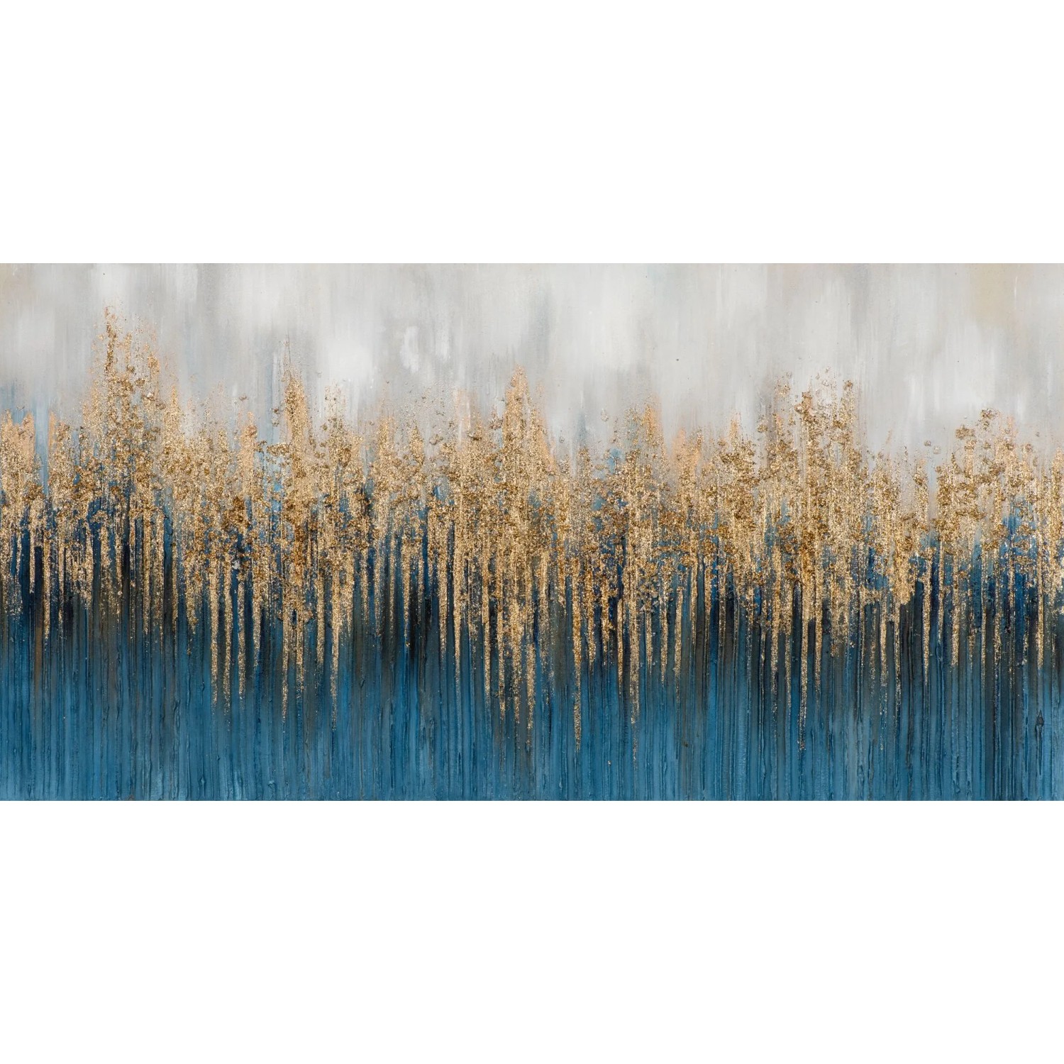 Art Universe Leinwandbild Abstrakt in Blau und Gold- Glitzer 76 x 150 cm