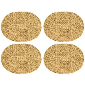 Vier ovale, naturfarbene Tischsets aus geflochtener Wasserhyazinthe, 40x30 cm, abwaschbar.