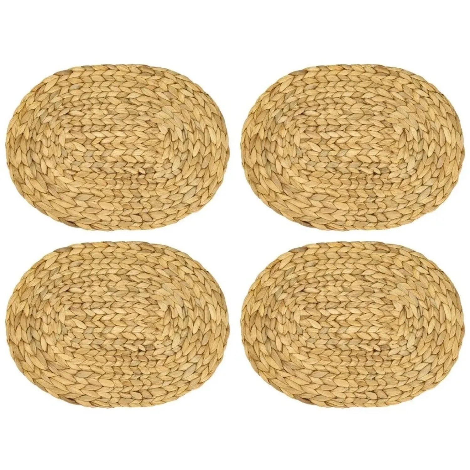 HMF 37232-S4 Tischset Oval Geflochten aus Wasserhyazinthe Platzset Abwaschbar 4er Set 40 x 30 cm