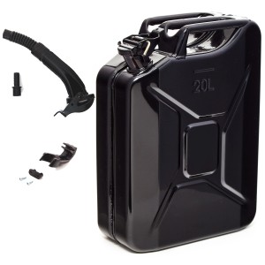 Schwarzer 20L Metall Kraftstoffkanister mit Ausgießer, Pannenhilfe für Auto & Garten.