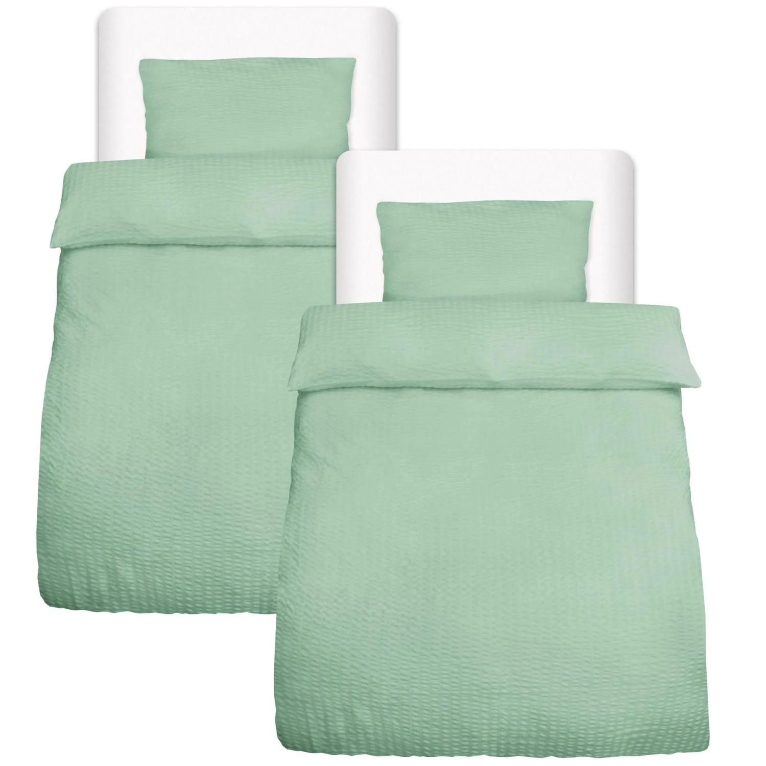 Beautissu Meline Bettbezug 155x220cm + Kissenbezug 40x80cm Salbei Seersucker 4tlg