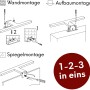 Montagearten der Aurinko LED Badleuchte: Wand-, Aufbau- und Spiegelmontage.