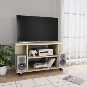 vidaXL TV-Schrank Sonoma-Eiche mit Rollen, Holzwerkstoff, 80x40x45 cm. TV Möbel mit Regalen.