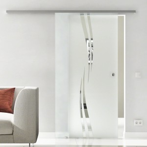 Levidor Glasschiebetür Augsburg, 77,5x205cm, Edelstahl, mit Griffmuschel und SoftClose.