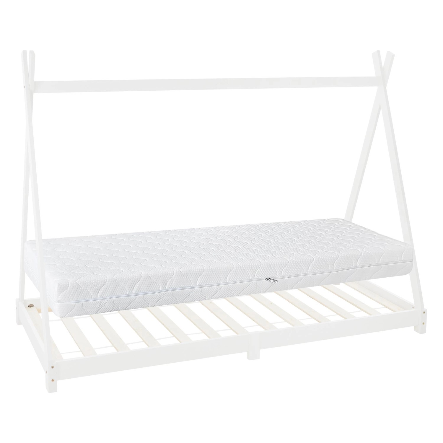 ML-Design Kinderbett Tipi 90x200 cm Weiß mit Matratze H16cm Lattenrost